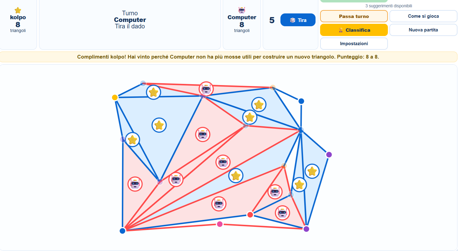 Schermata del gioco Caccia al Triangolo