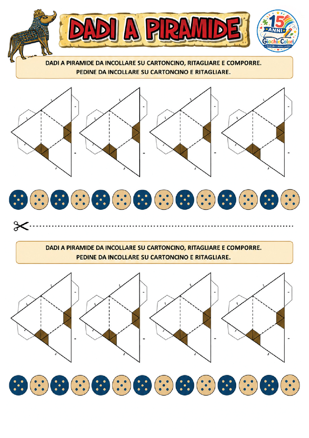Dadi a piramide e pedine del Gioco Reale di Ur da costruire