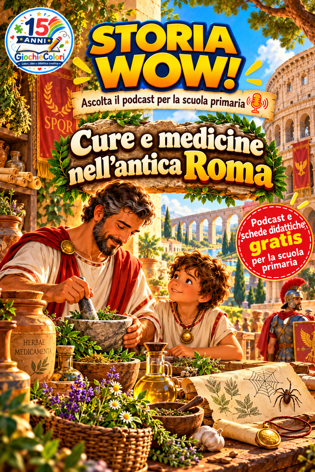 Cure e medicine nell'Antica Roma: podcast Storia Wow e schede didattiche gratuite PDF per la scuola primaria