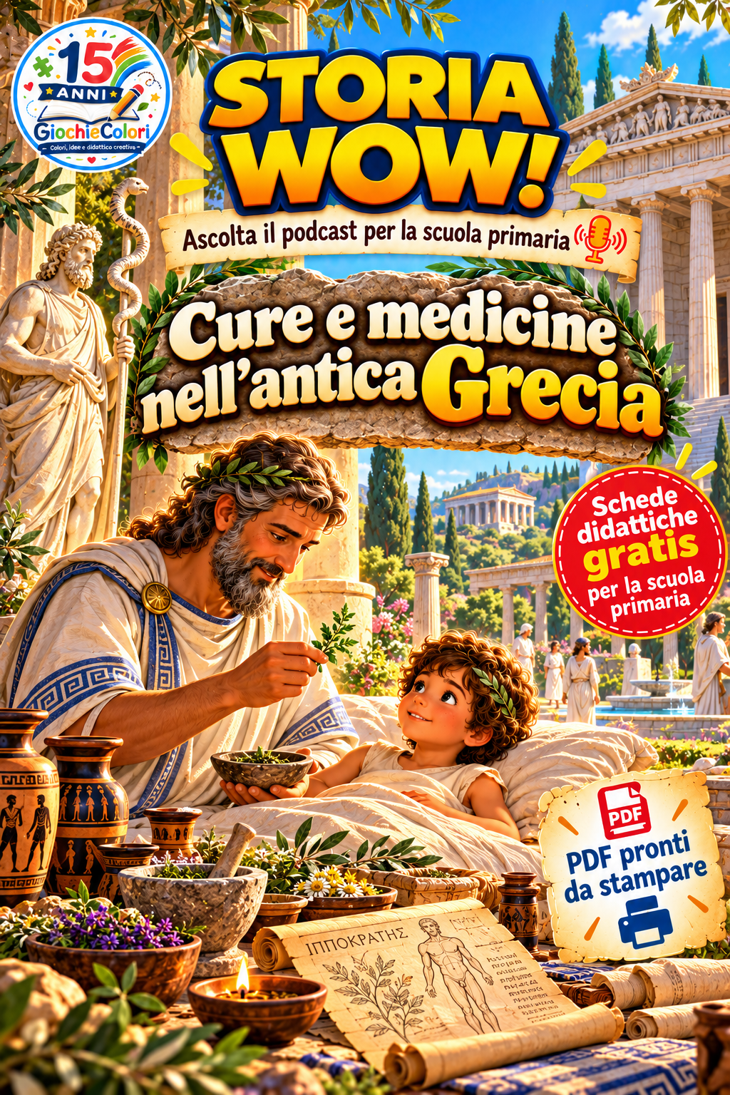 Cure e medicine nell'Antica Grecia: podcast Storia Wow e schede didattiche gratuite per la scuola primaria